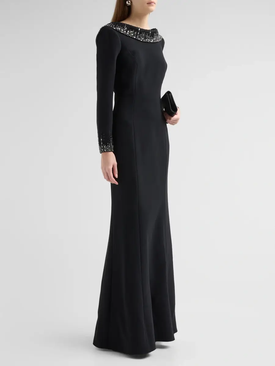 Teri Jon by Rickie Freeman Women's Beaded Crepe Gown | Thumbnail 4 Teri Jon by Rickie Freeman Women's Beaded Crepe Gown | Thumbnail 4