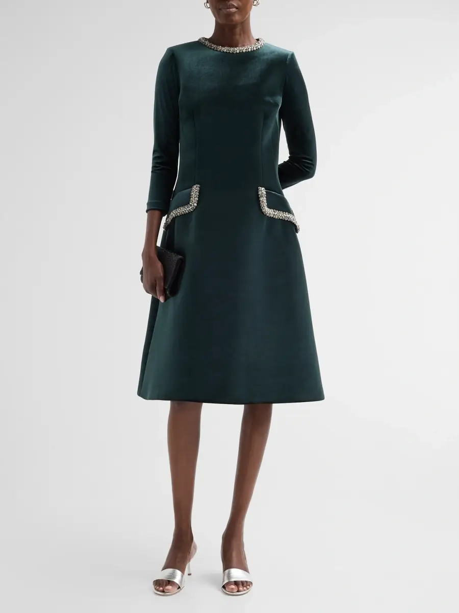 Teri Jon by Rickie Freeman Women's Embellished Velvet Cocktail Midi Dress | Thumbnail 2 Teri Jon by Rickie Freeman Women's Embellished Velvet Cocktail Midi Dress | Thumbnail 2