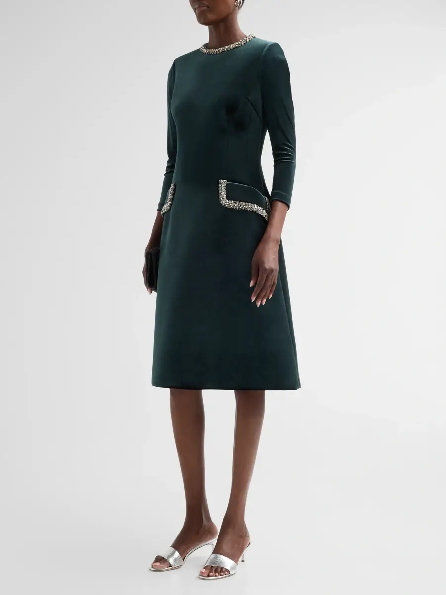 Teri Jon by Rickie Freeman Women's Embellished Velvet Cocktail Midi Dress | Thumbnail 4 Teri Jon by Rickie Freeman Women's Embellished Velvet Cocktail Midi Dress | Thumbnail 4