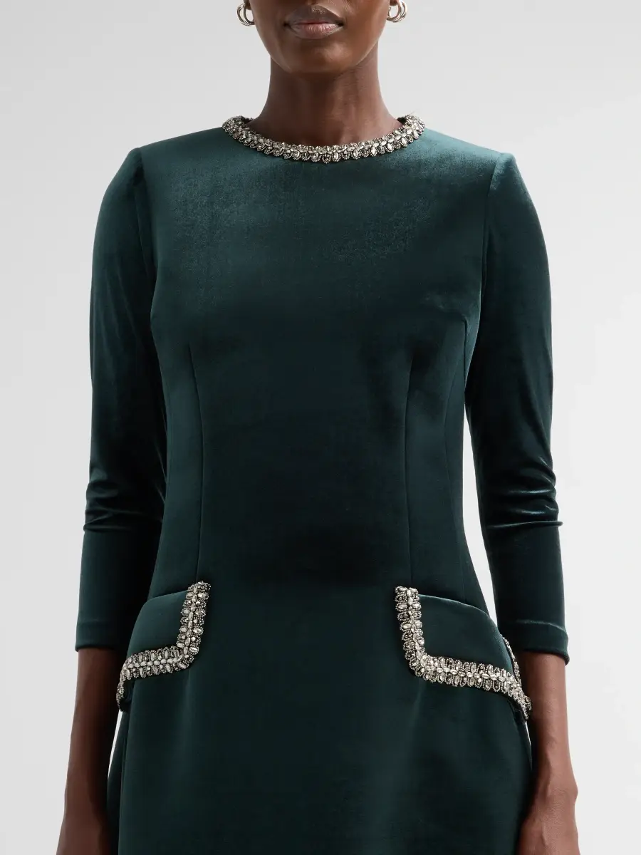 Teri Jon by Rickie Freeman Women's Embellished Velvet Cocktail Midi Dress | Thumbnail 5 Teri Jon by Rickie Freeman Women's Embellished Velvet Cocktail Midi Dress | Thumbnail 5