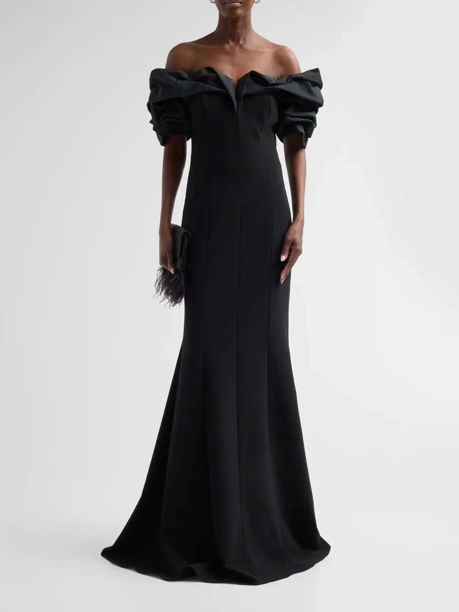 Teri Jon by Rickie Freeman Women's Crepe Off-The-Shoulder Gown | Thumbnail 2