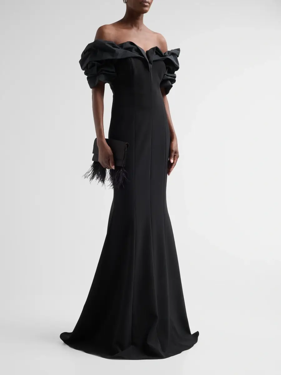 Teri Jon by Rickie Freeman Women's Crepe Off-The-Shoulder Gown | Thumbnail 4