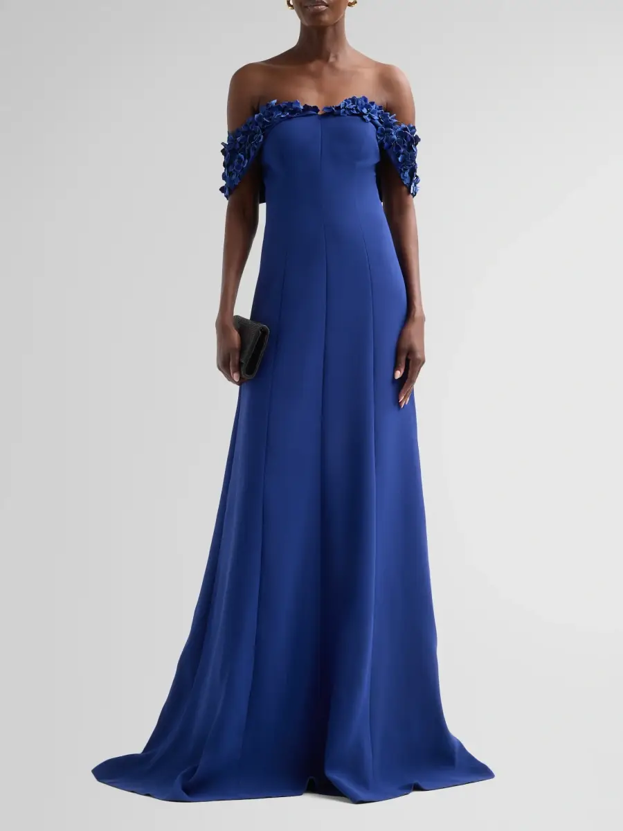 Teri Jon by Rickie Freeman Women's Crepe Off-The-Shoulder Gown | Thumbnail 2