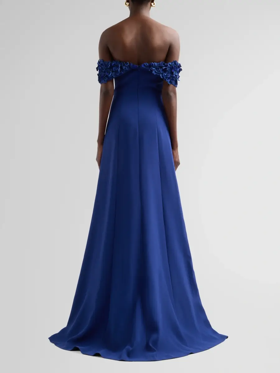 Teri Jon by Rickie Freeman Women's Crepe Off-The-Shoulder Gown | Thumbnail 3