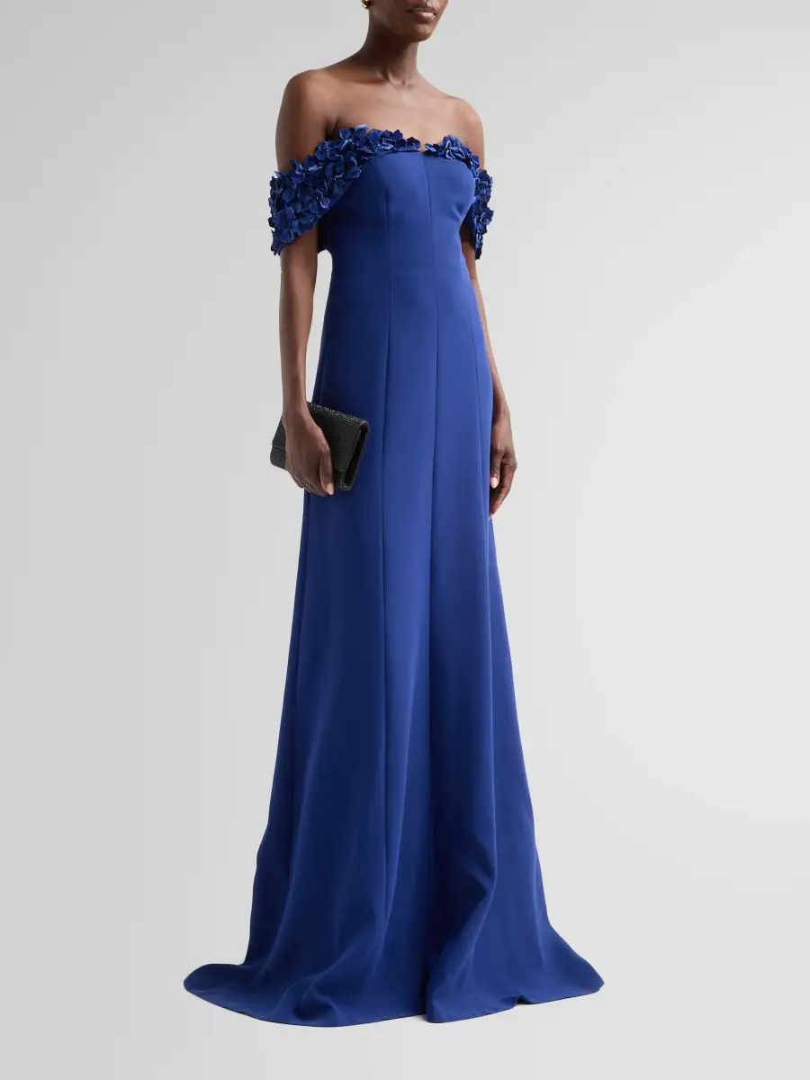 Teri Jon by Rickie Freeman Women's Crepe Off-The-Shoulder Gown | Thumbnail 4