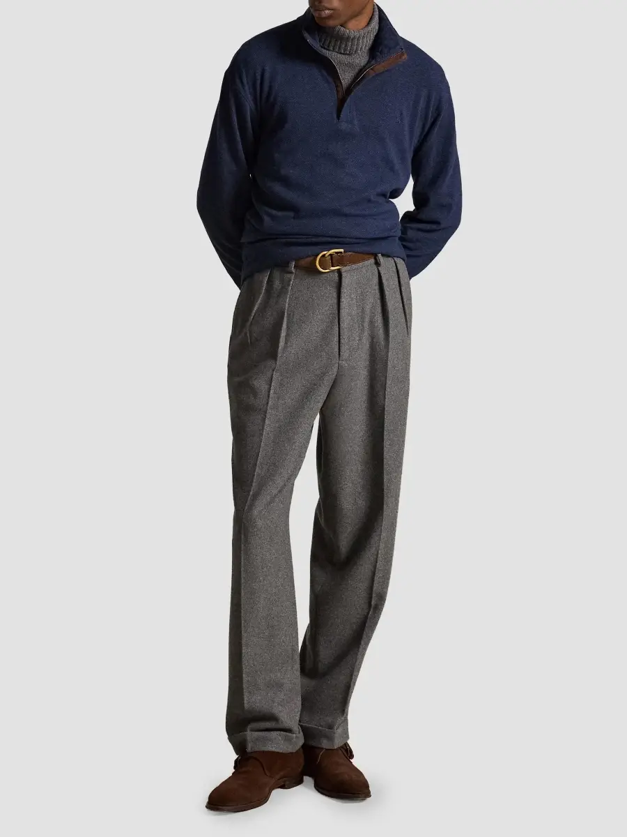Polo Ralph Lauren Men's Herringbone-Print Jersey Quarter-Zip Sweater | Thumbnail 2