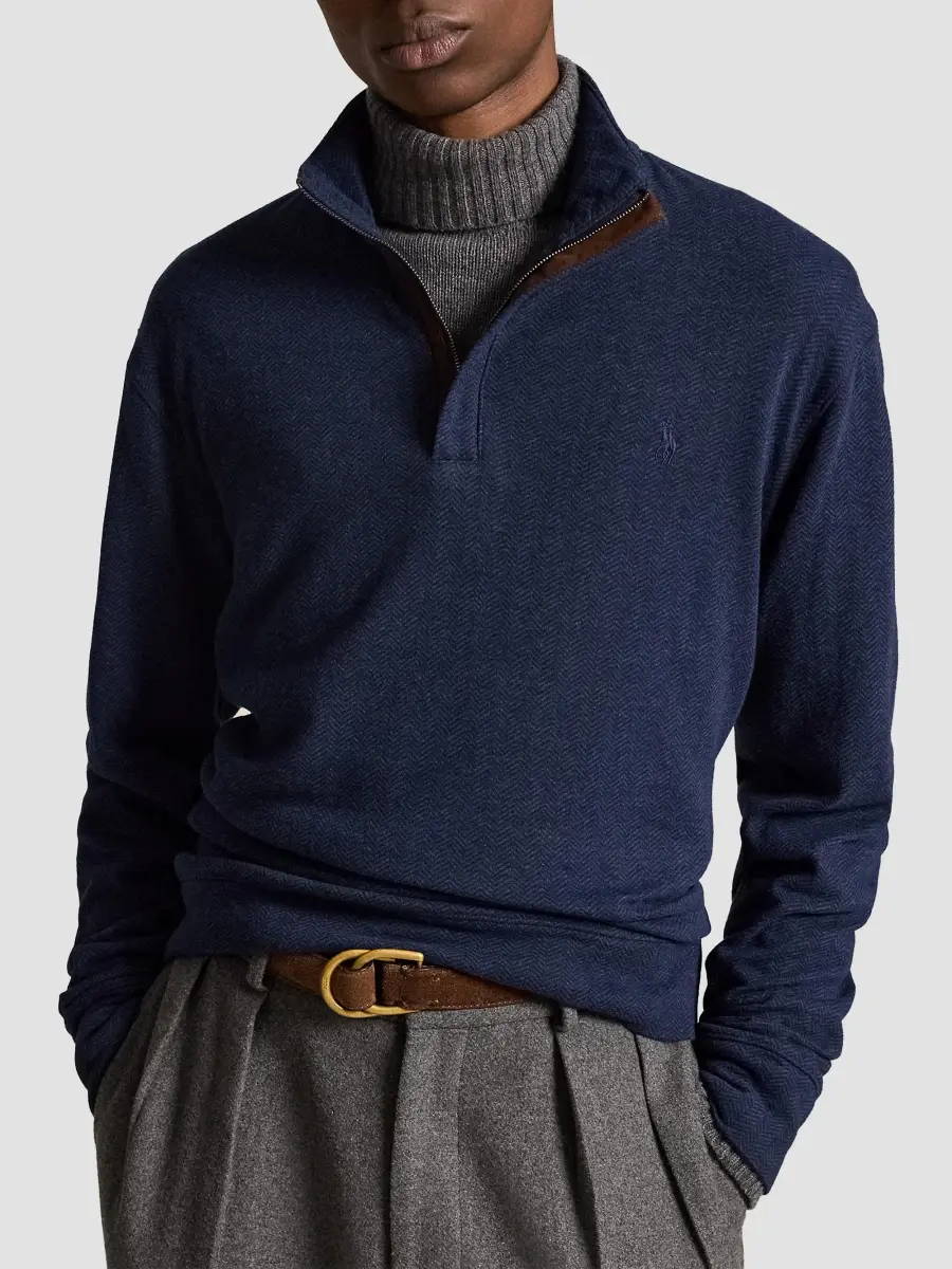 Polo Ralph Lauren Men's Herringbone-Print Jersey Quarter-Zip Sweater | Thumbnail 4