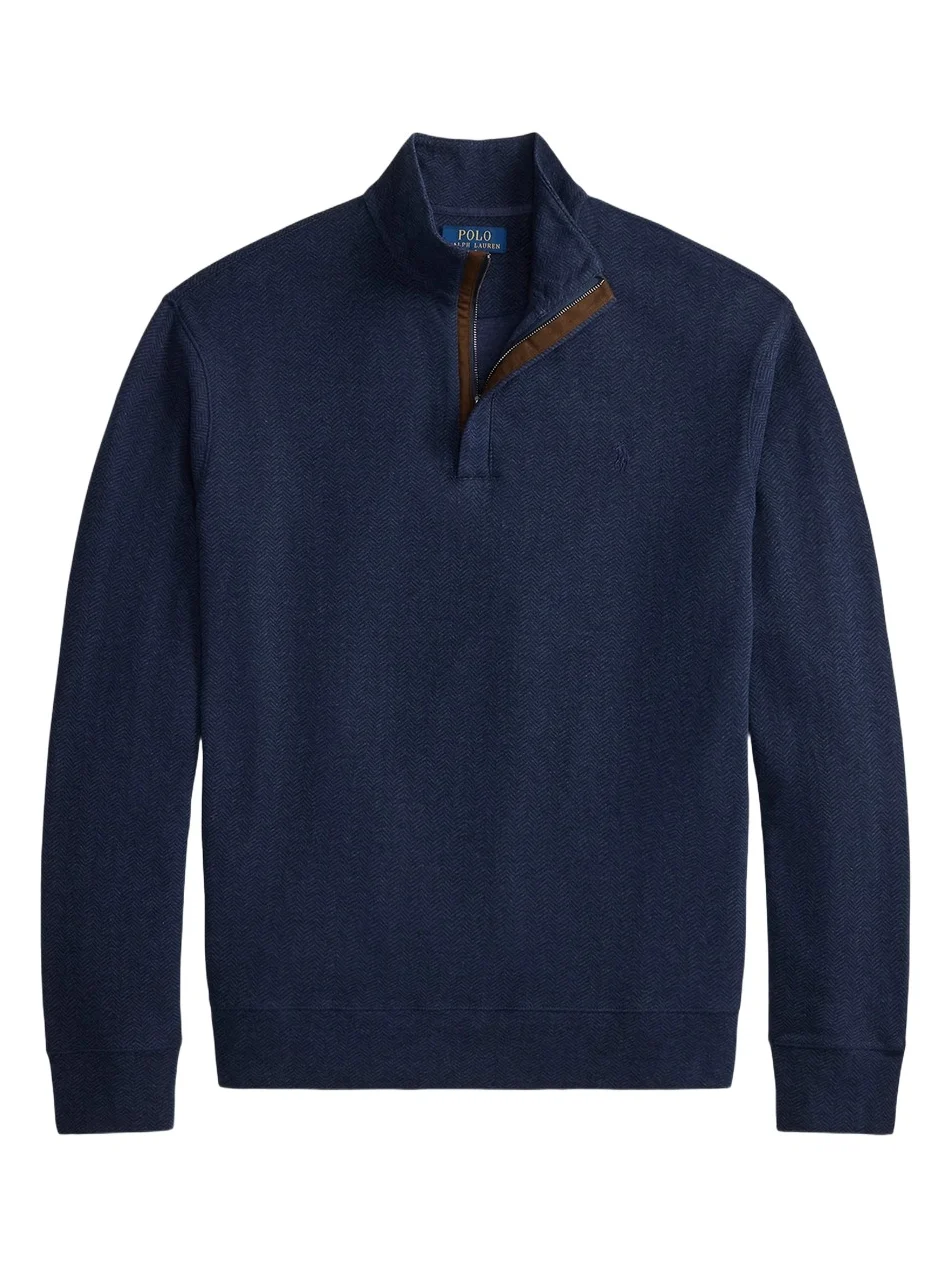 Polo Ralph Lauren Men's Herringbone-Print Jersey Quarter-Zip Sweater