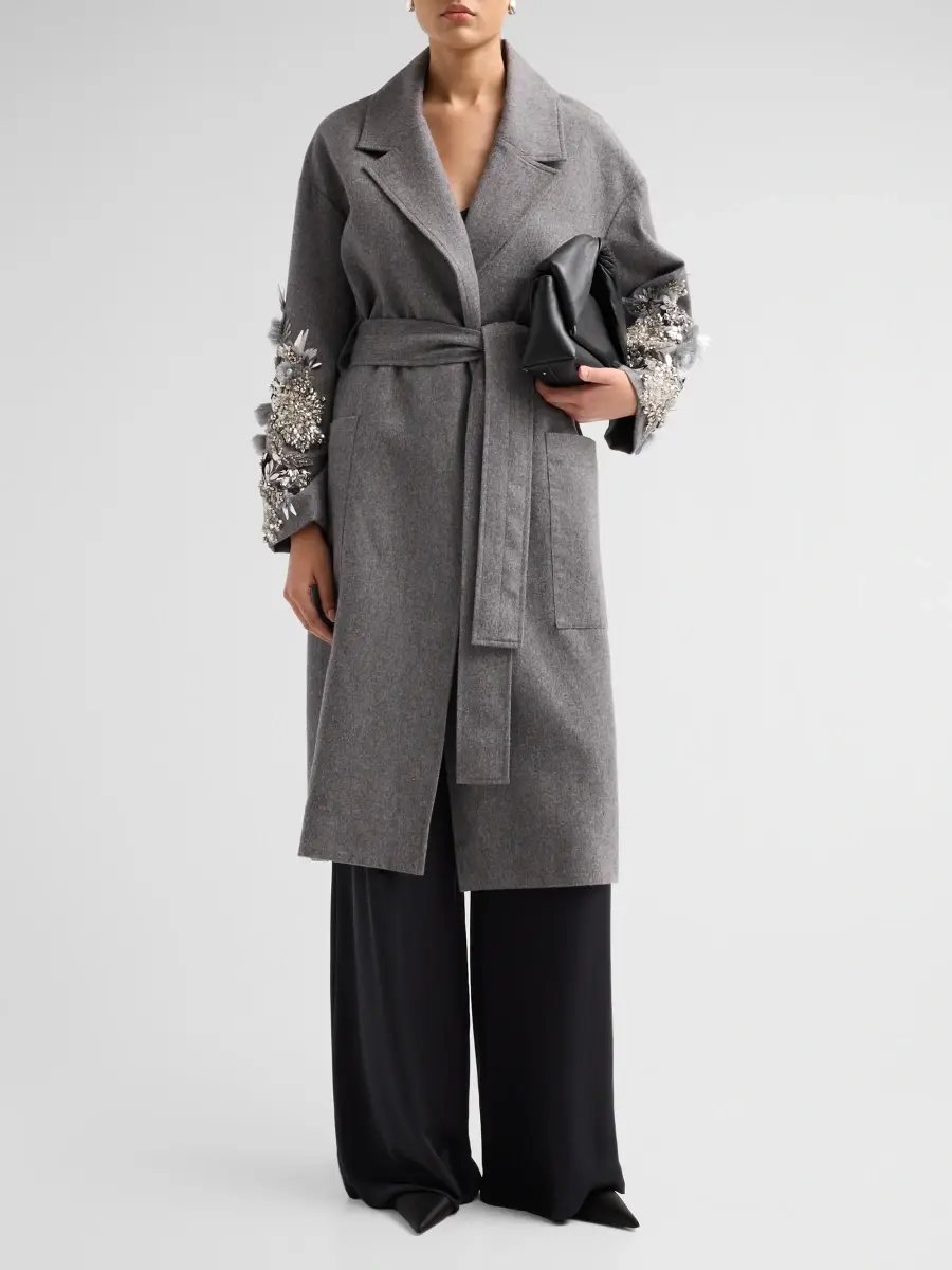 Libertine Women's Frosted Flowers Embellished Wrap Coat | Thumbnail 2 Libertine Women's Frosted Flowers Embellished Wrap Coat | Thumbnail 2