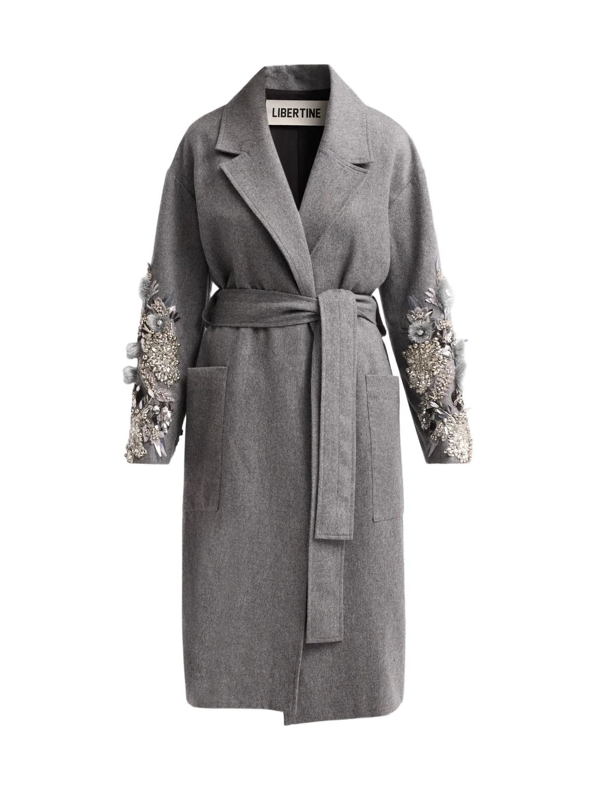 Women's Frosted Flowers Embellished Wrap Coat