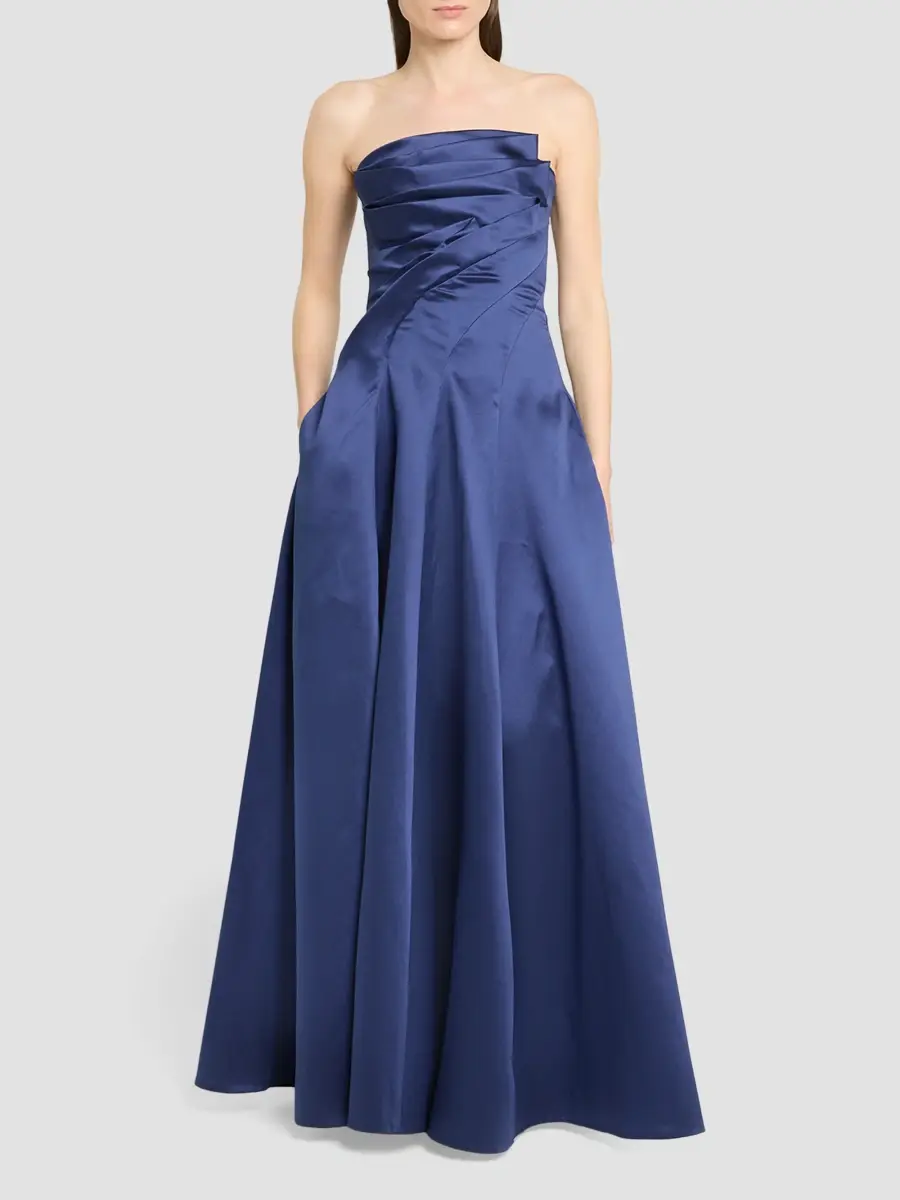 Talbot Runhof Women's Satin Pleated Strapless Gown | Thumbnail 2 Talbot Runhof Women's Satin Pleated Strapless Gown | Thumbnail 2