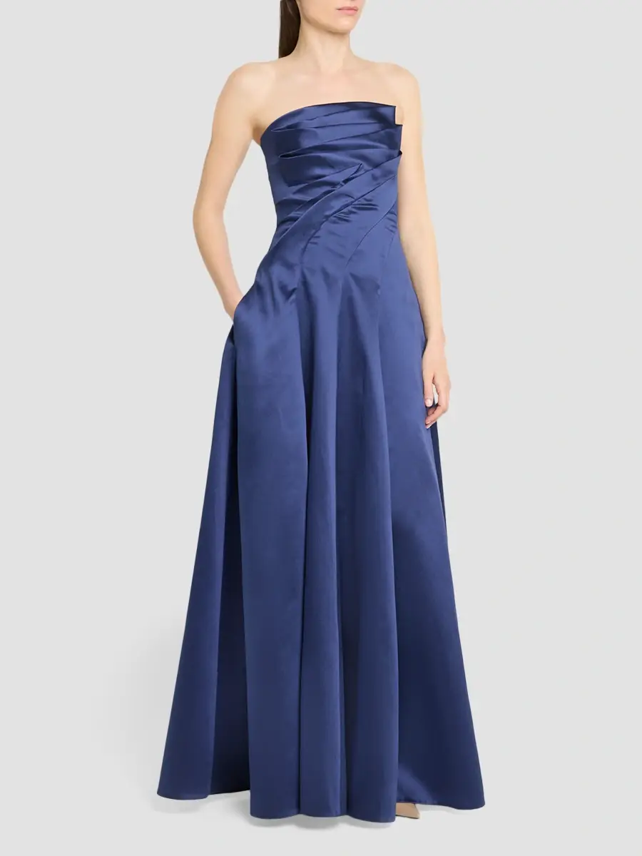 Talbot Runhof Women's Satin Pleated Strapless Gown | Thumbnail 4 Talbot Runhof Women's Satin Pleated Strapless Gown | Thumbnail 4