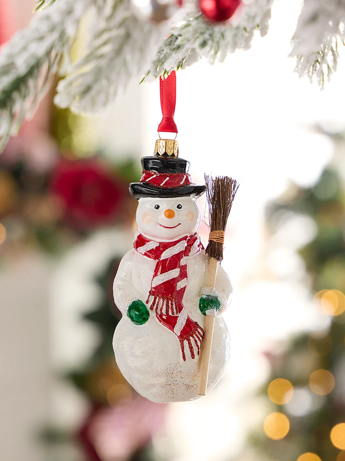 Exclusively Ours Snowman With Broom Glass Ornament