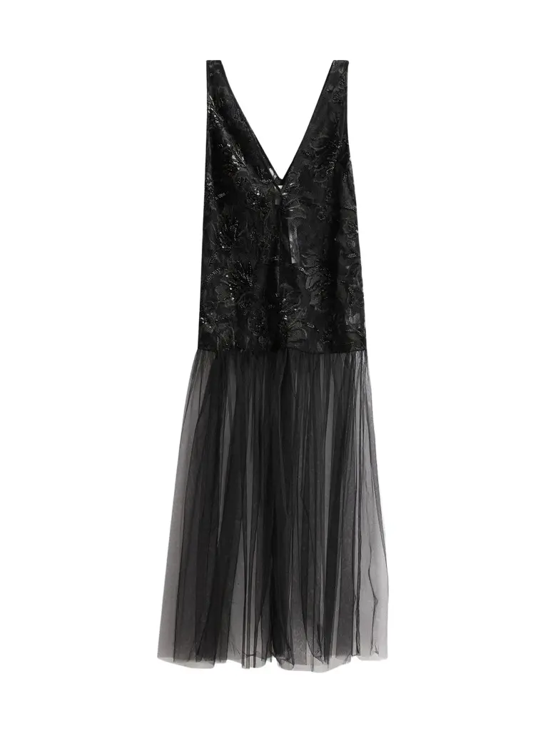 Aknvas Women's Anastasia Embellished Lace Combo Maxi Dress