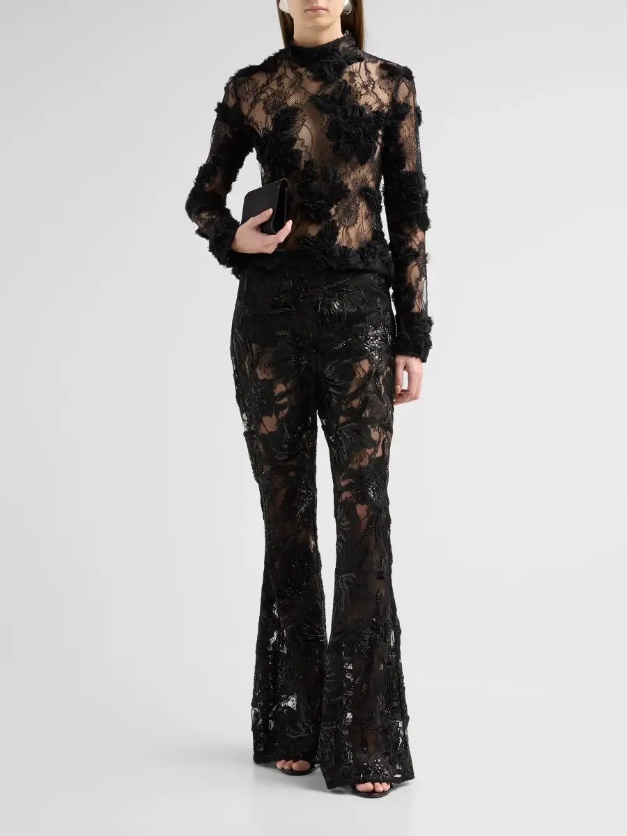 Aknvas Women's Lennon Sequin Embroidered Lace Flared Pants | Thumbnail 2 Aknvas Women's Lennon Sequin Embroidered Lace Flared Pants | Thumbnail 2