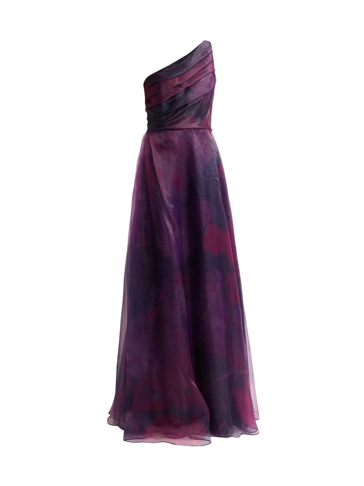 Rene Ruiz Collection Women's Floral Pleated One-Shoulder Gown