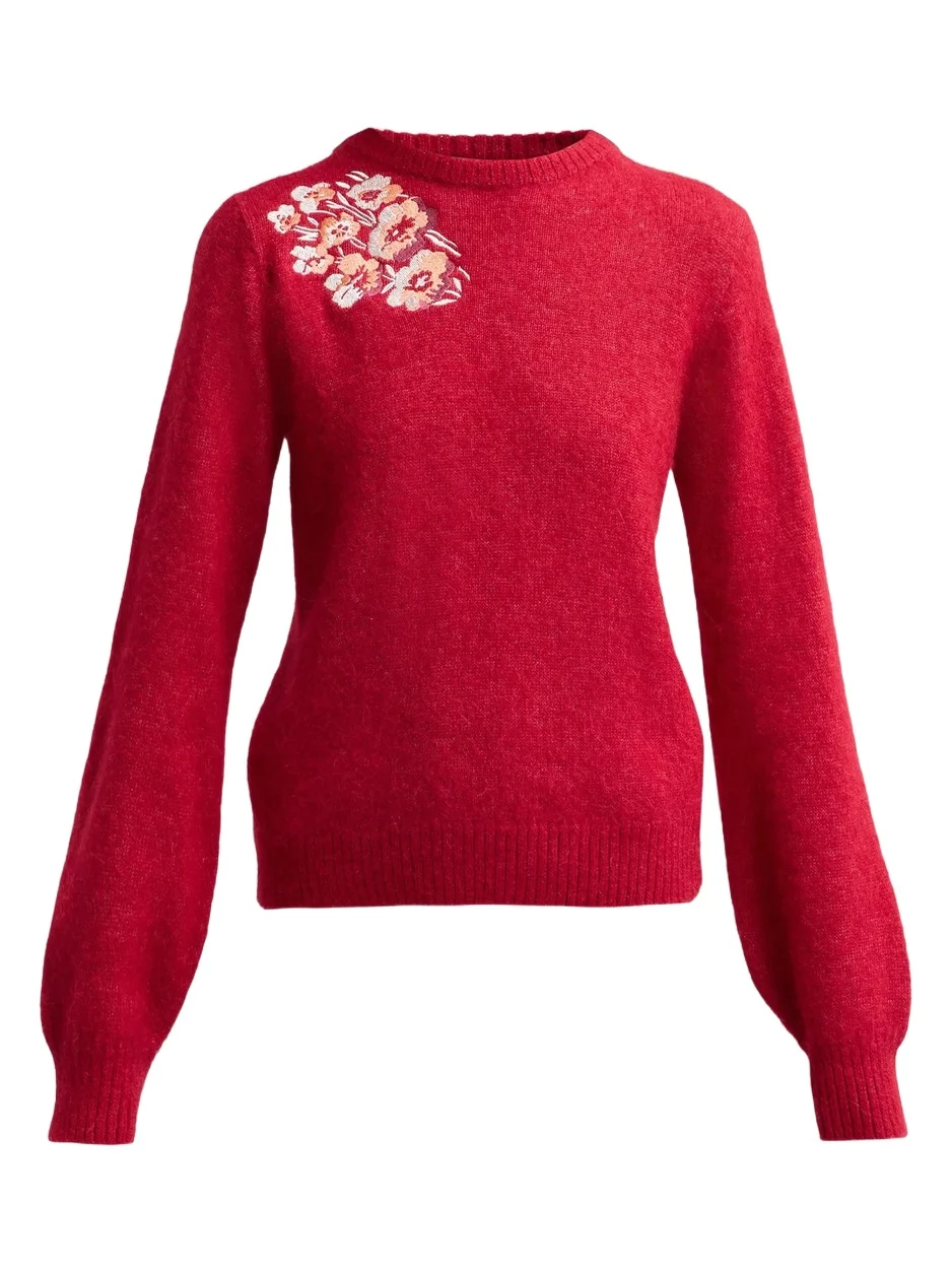 Women's Gearda Floral-Embroidered Alpaca-Blend Sweater Women's Gearda Floral-Embroidered Alpaca-Blend Sweater