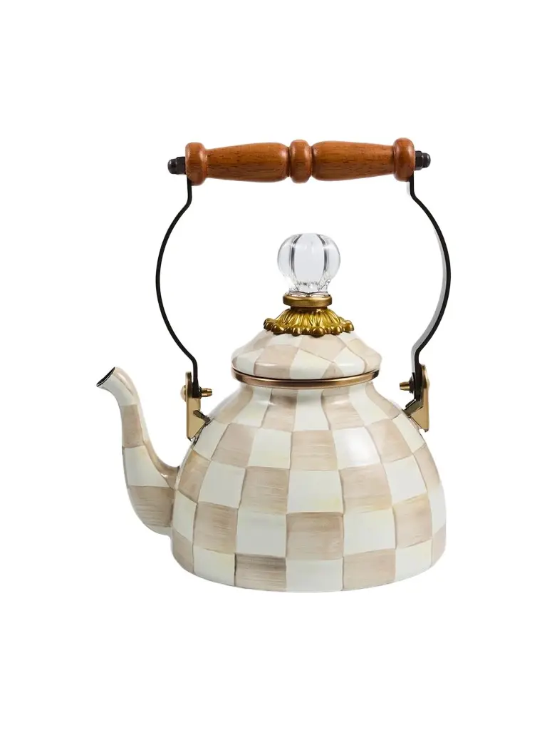 MacKenzie-Childs Mocha Check Tea Kettle