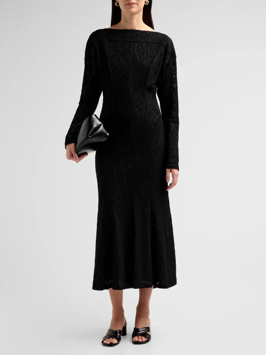 Alberta Ferretti Women's Boatneck Wool-Blend A-Line Midi Dress | Thumbnail 2 Alberta Ferretti Women's Boatneck Wool-Blend A-Line Midi Dress | Thumbnail 2