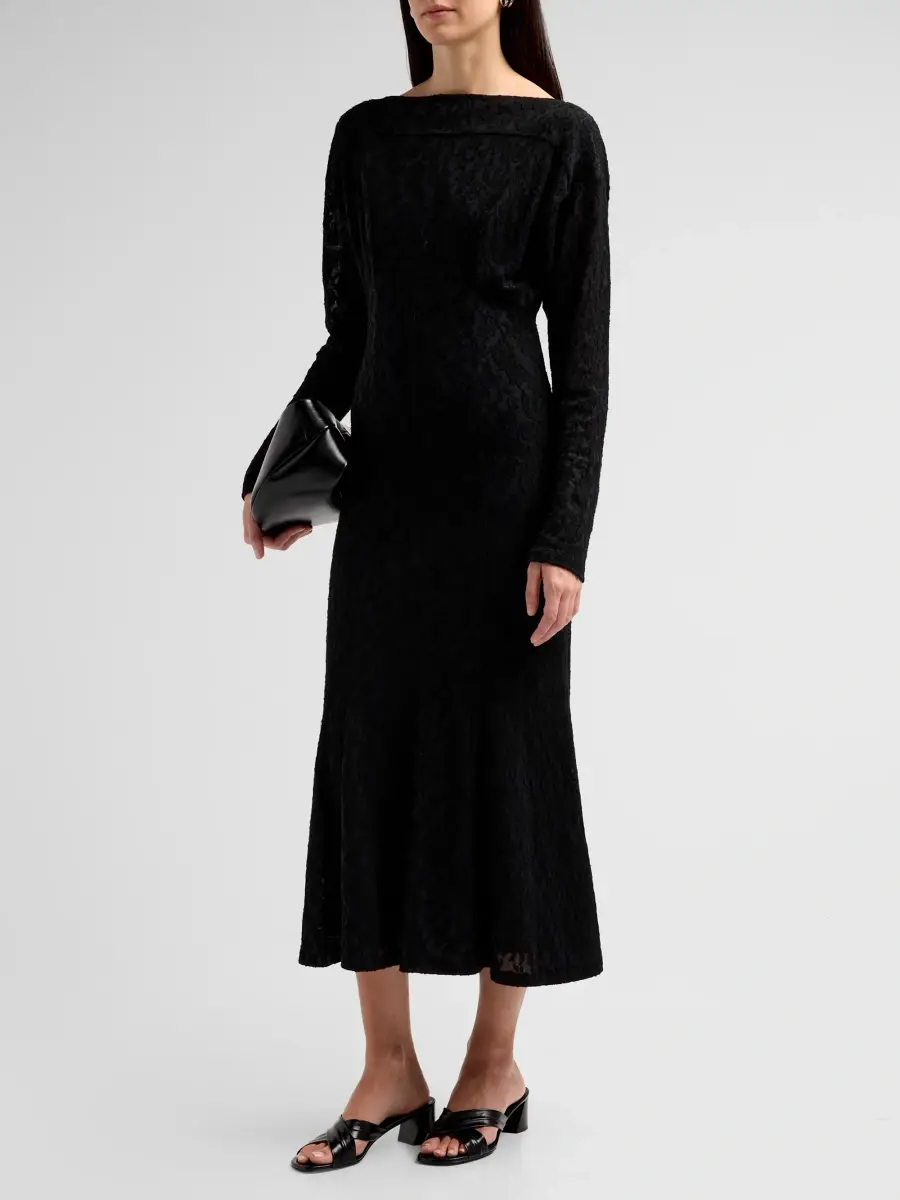 Alberta Ferretti Women's Boatneck Wool-Blend A-Line Midi Dress | Thumbnail 4 Alberta Ferretti Women's Boatneck Wool-Blend A-Line Midi Dress | Thumbnail 4