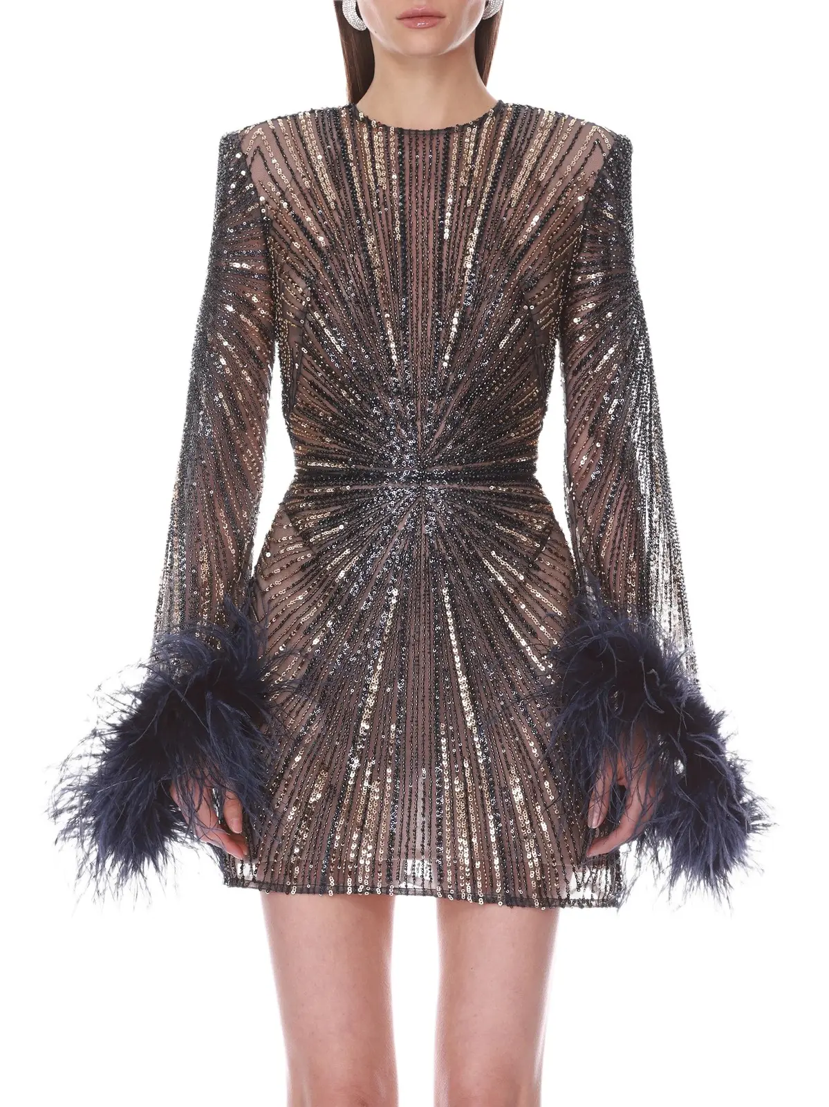 Bronx and Banco Women's Embellished Feather-Cuff Mini Dress