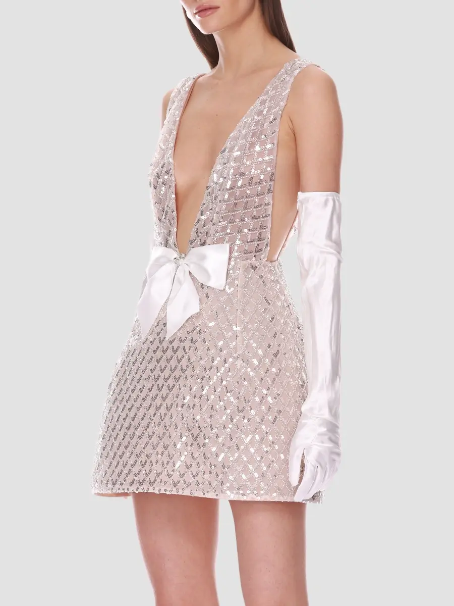 Bronx and Banco Women's Bow-Detail Sequined Plunge Mini Dress | Thumbnail 3