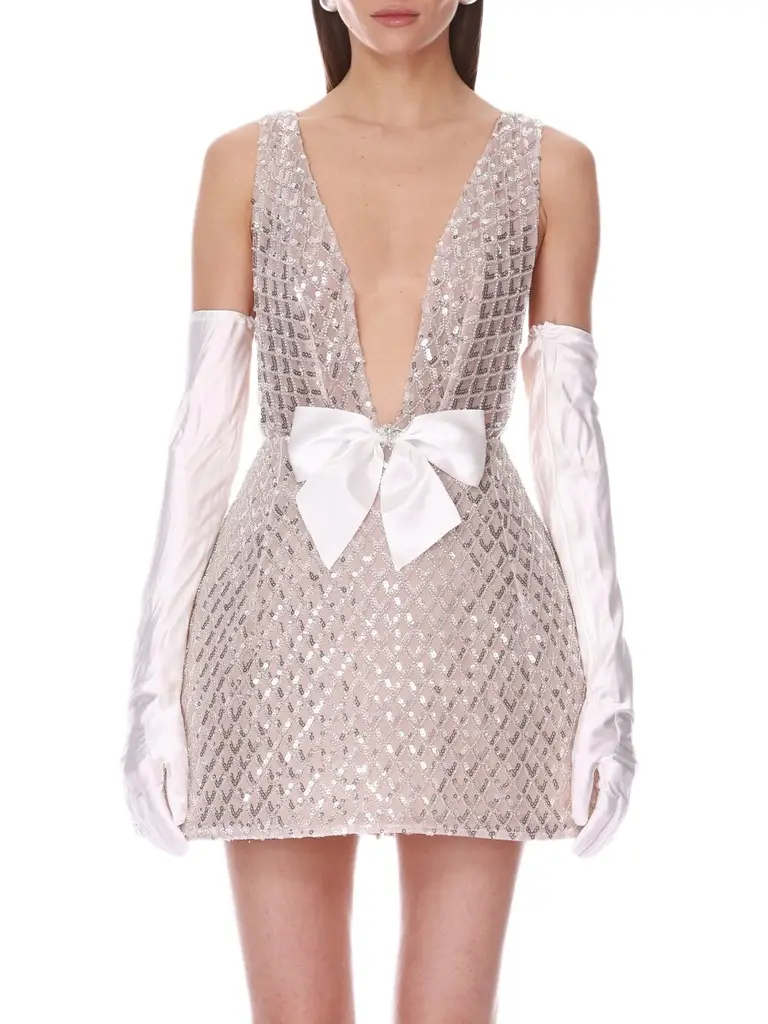 Bronx and Banco Women's Bow-Detail Sequined Plunge Mini Dress