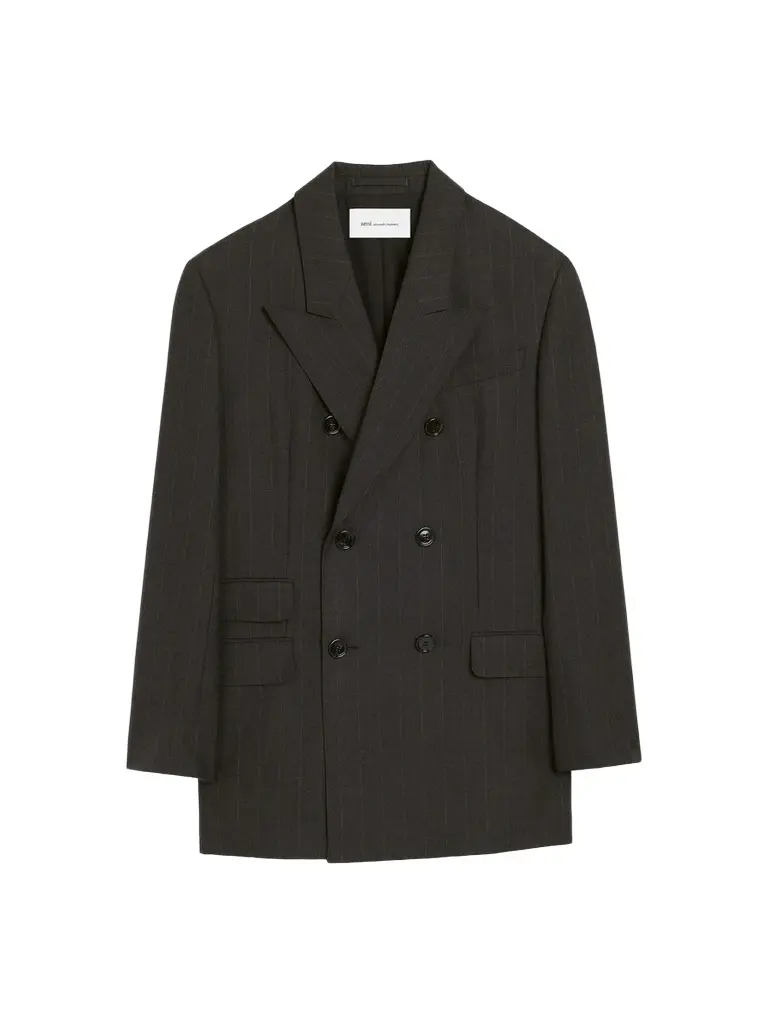 Women's Pinstriped Virgin Wool-Blend Double-Breasted Blazer Women's Pinstriped Virgin Wool-Blend Double-Breasted Blazer
