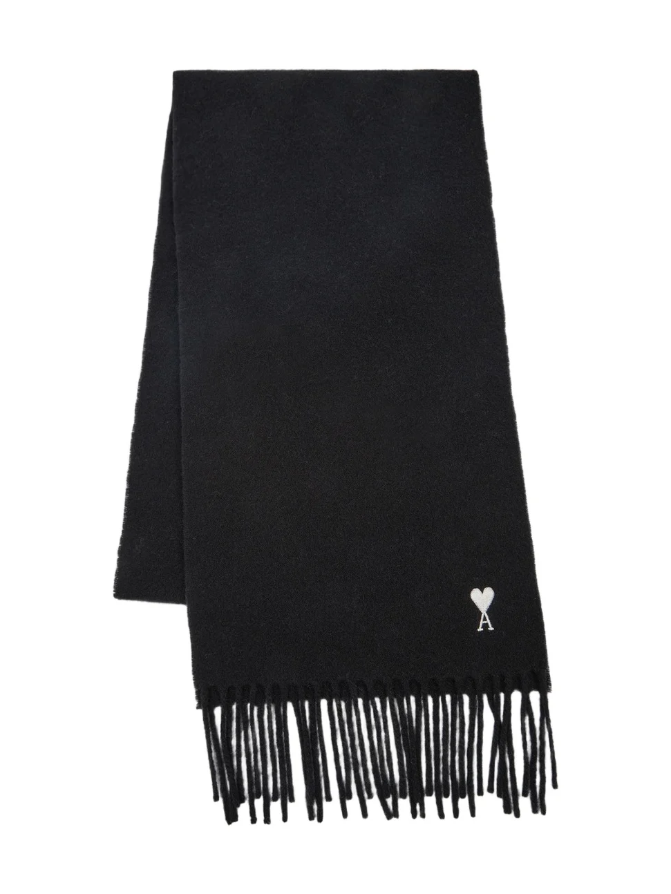 AMI PARIS Men's Embroidered Fringed Wool Scarf