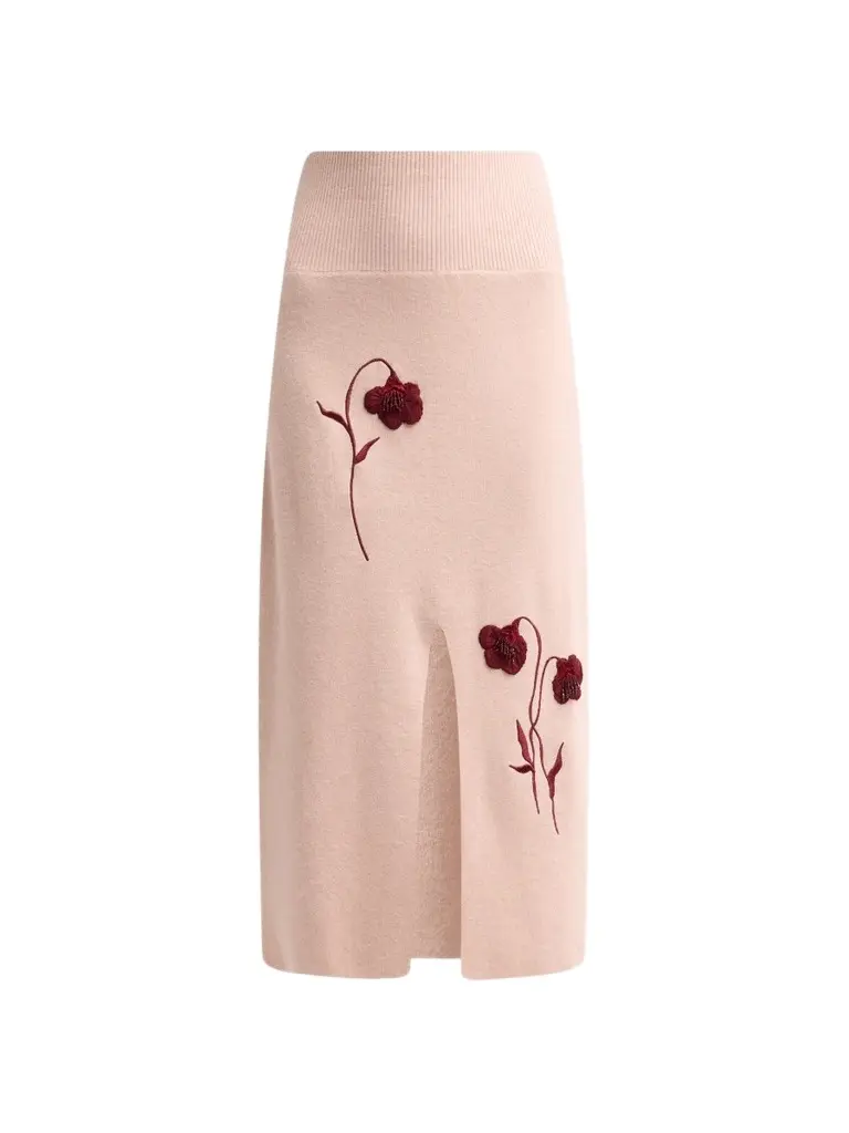 Women's Floral-Embroidered Knit Pencil Skirt Women's Floral-Embroidered Knit Pencil Skirt
