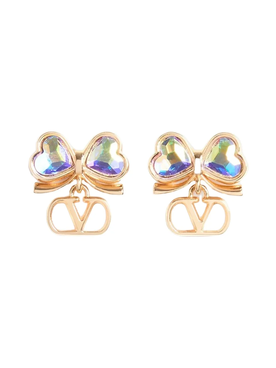 Valentino Women's VLogo Floc Earrings in Metal and Crystals - Gold Multicolor