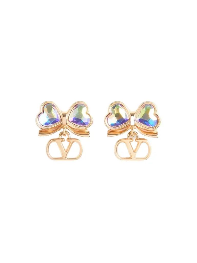 Women's VLogo Floc Earrings in Metal and Crystals - Gold Multicolor