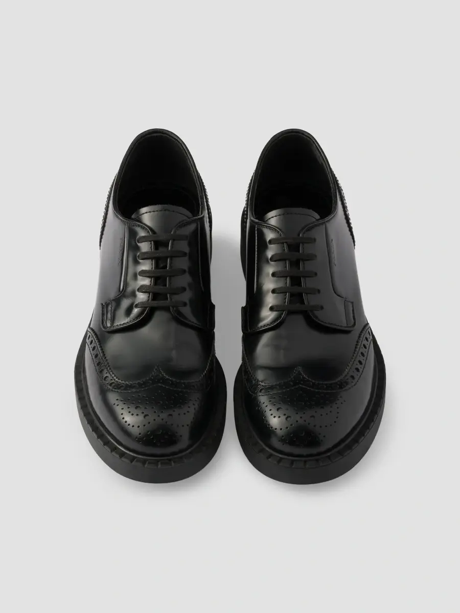 Prada Men's Chocolate Brushed Leather Derby Brogues | Thumbnail 4 Prada Men's Chocolate Brushed Leather Derby Brogues | Thumbnail 4