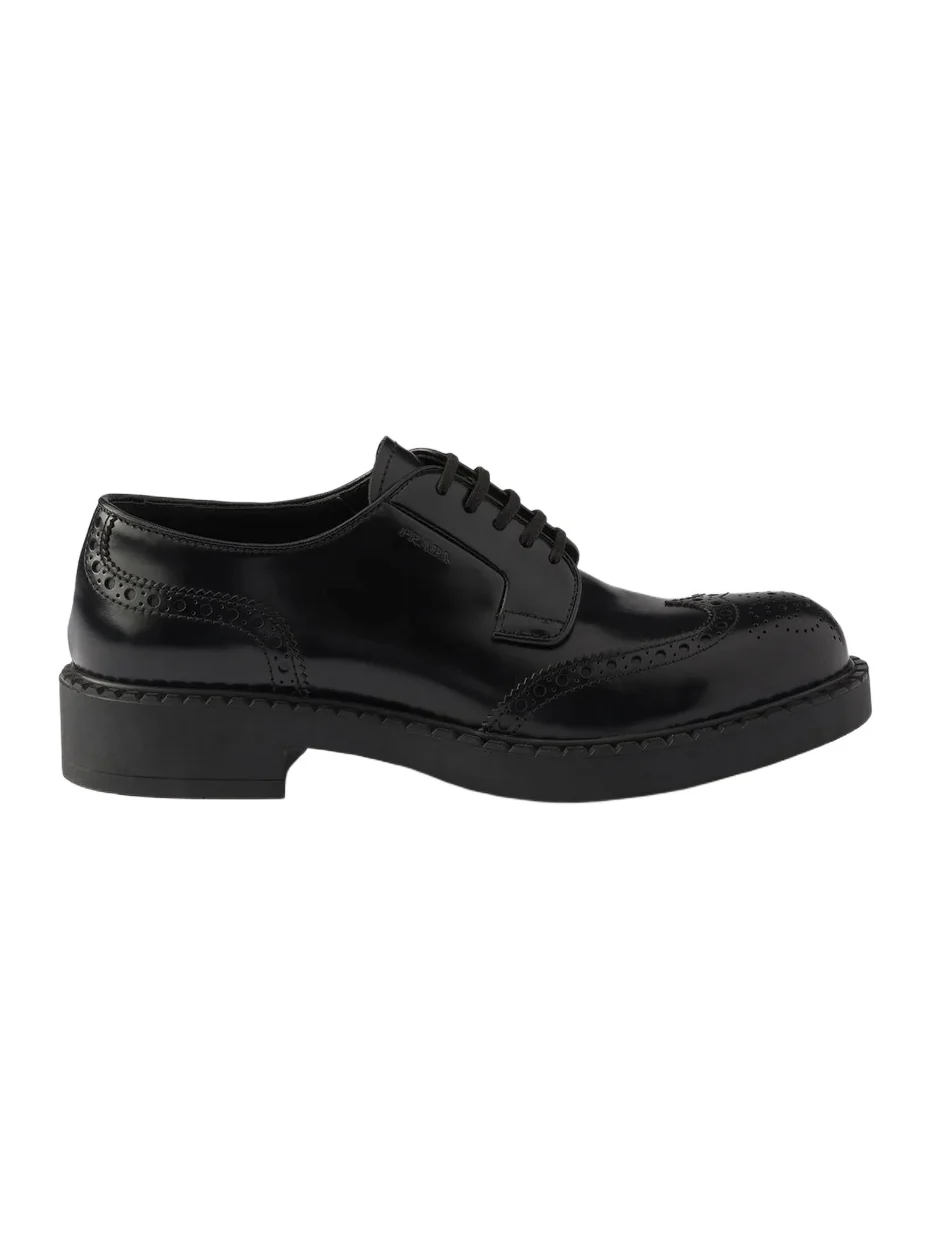 Prada Men's Chocolate Brushed Leather Derby Brogues
