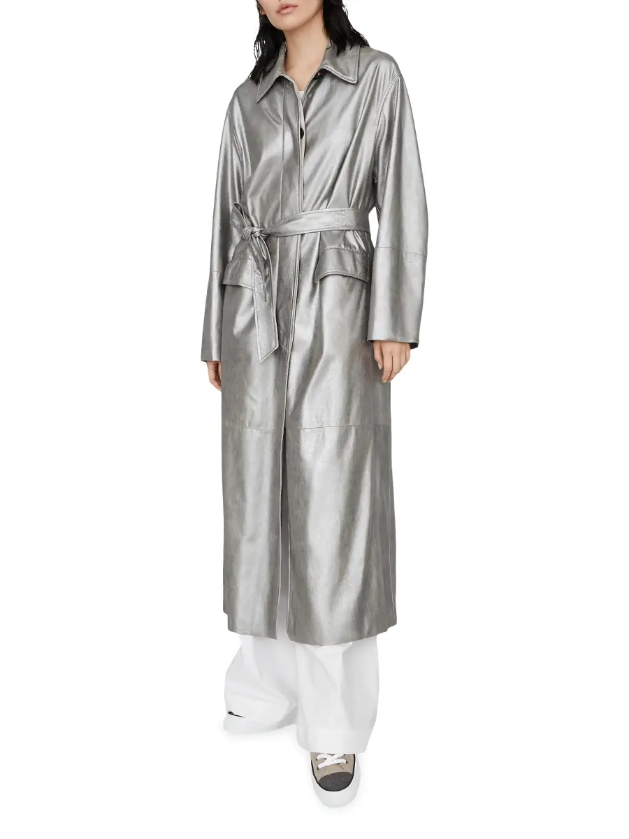 Brunello Cucinelli Women's Lamé Suede Trench With Monili - Silver | Thumbnail 2 Brunello Cucinelli Women's Lamé Suede Trench With Monili - Silver | Thumbnail 2