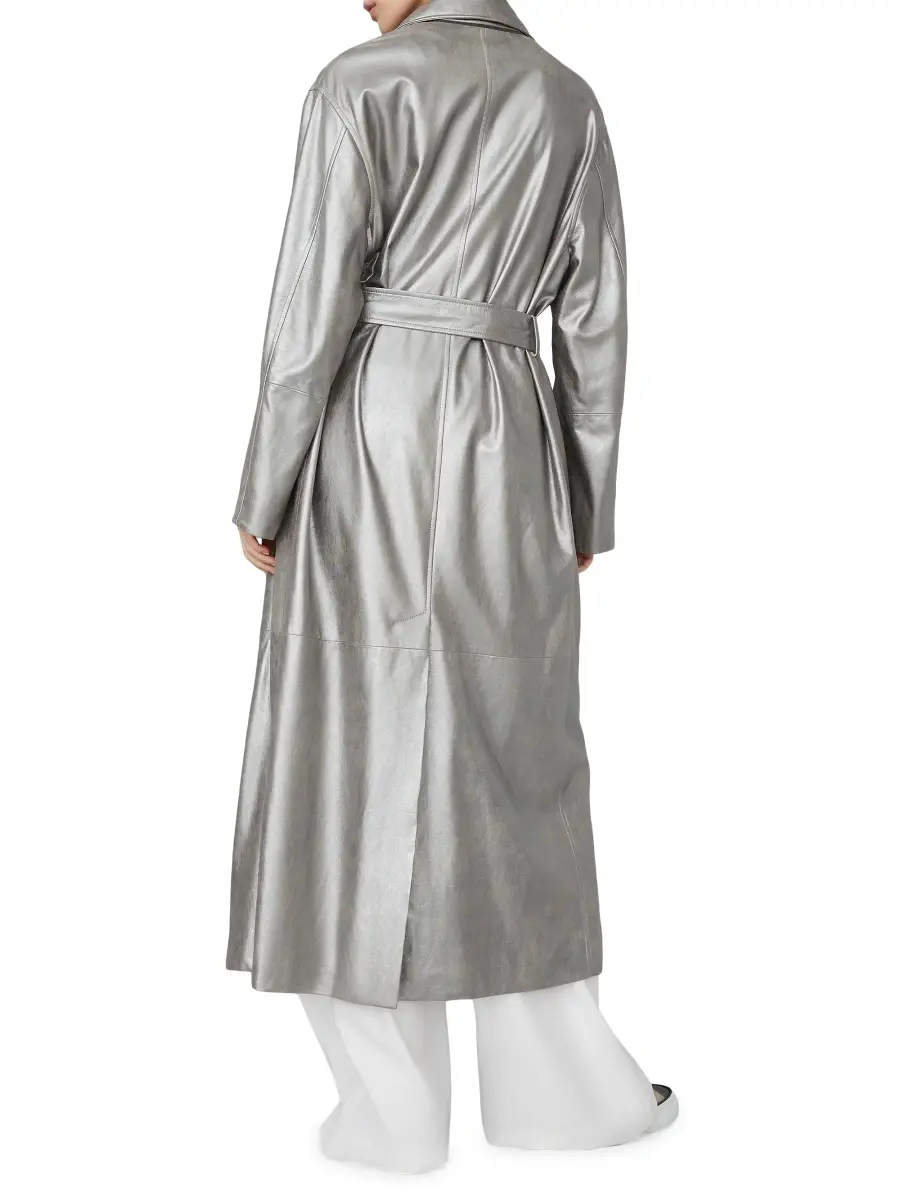 Brunello Cucinelli Women's Lamé Suede Trench With Monili - Silver | Thumbnail 3 Brunello Cucinelli Women's Lamé Suede Trench With Monili - Silver | Thumbnail 3