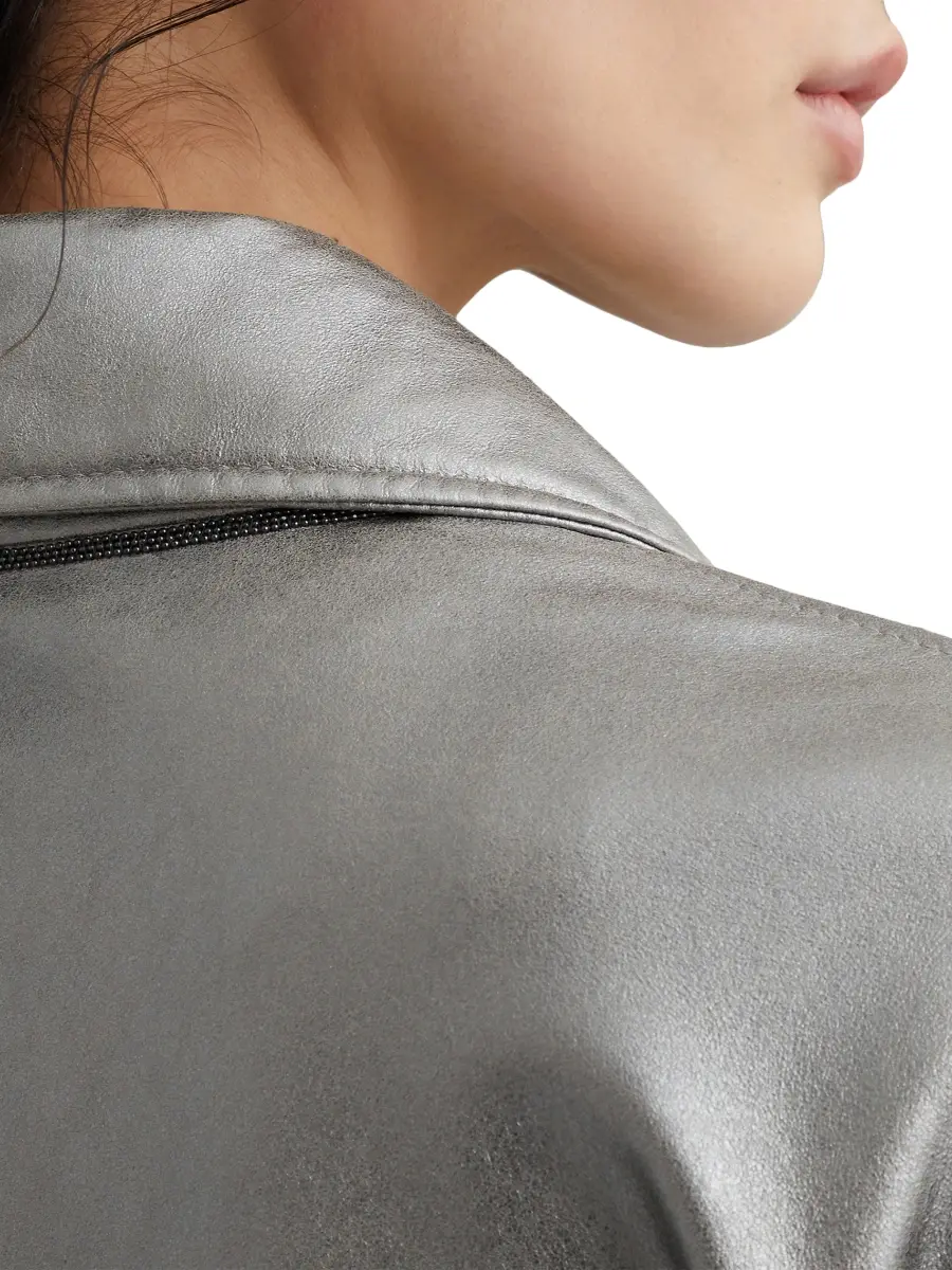 Brunello Cucinelli Women's Lamé Suede Trench With Monili - Silver | Thumbnail 4 Brunello Cucinelli Women's Lamé Suede Trench With Monili - Silver | Thumbnail 4
