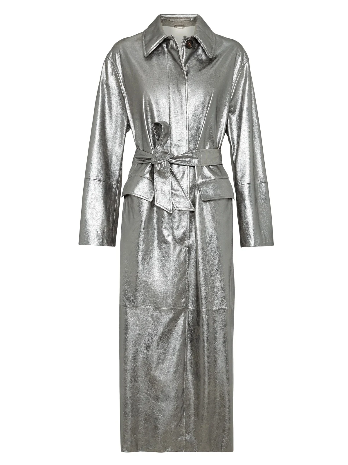 Brunello Cucinelli Women's Lamé Suede Trench With Monili - Silver