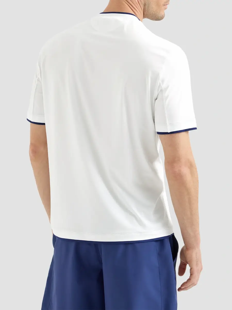 Brunello Cucinelli Men's Comfort Nylon Crewneck T-Shirt with Faux-Layering and Logo - White | Thumbnail 3 Brunello Cucinelli Men's Comfort Nylon Crewneck T-Shirt with Faux-Layering and Logo - White | Thumbnail 3