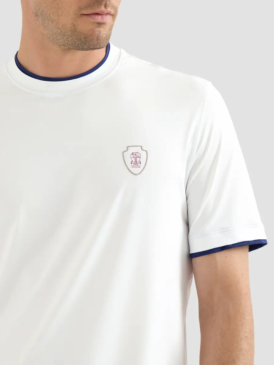 Brunello Cucinelli Men's Comfort Nylon Crewneck T-Shirt with Faux-Layering and Logo - White | Thumbnail 5 Brunello Cucinelli Men's Comfort Nylon Crewneck T-Shirt with Faux-Layering and Logo - White | Thumbnail 5