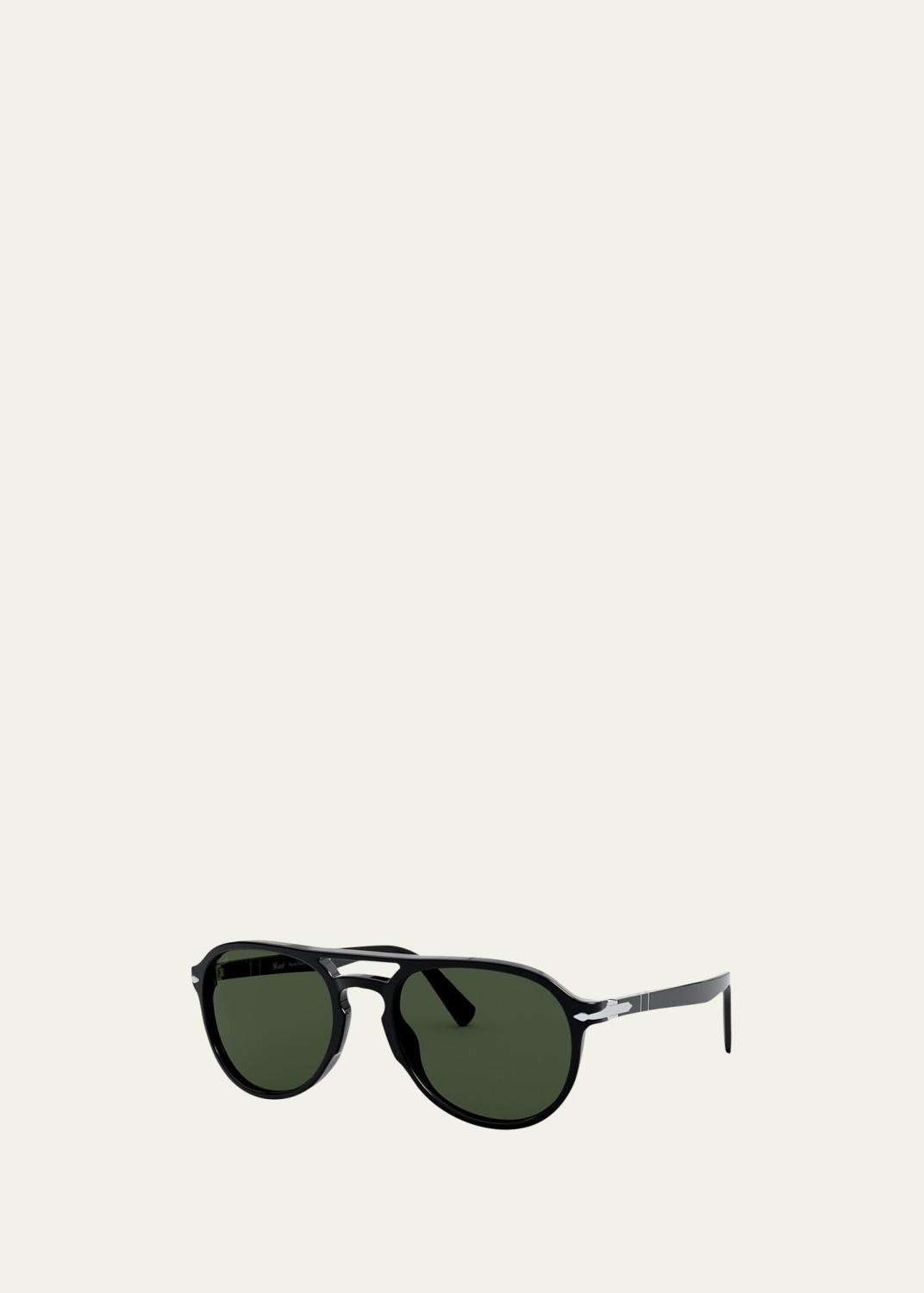 PERSOL Men's 55mm Double-Bridge Acetate Aviator Sunglasses
