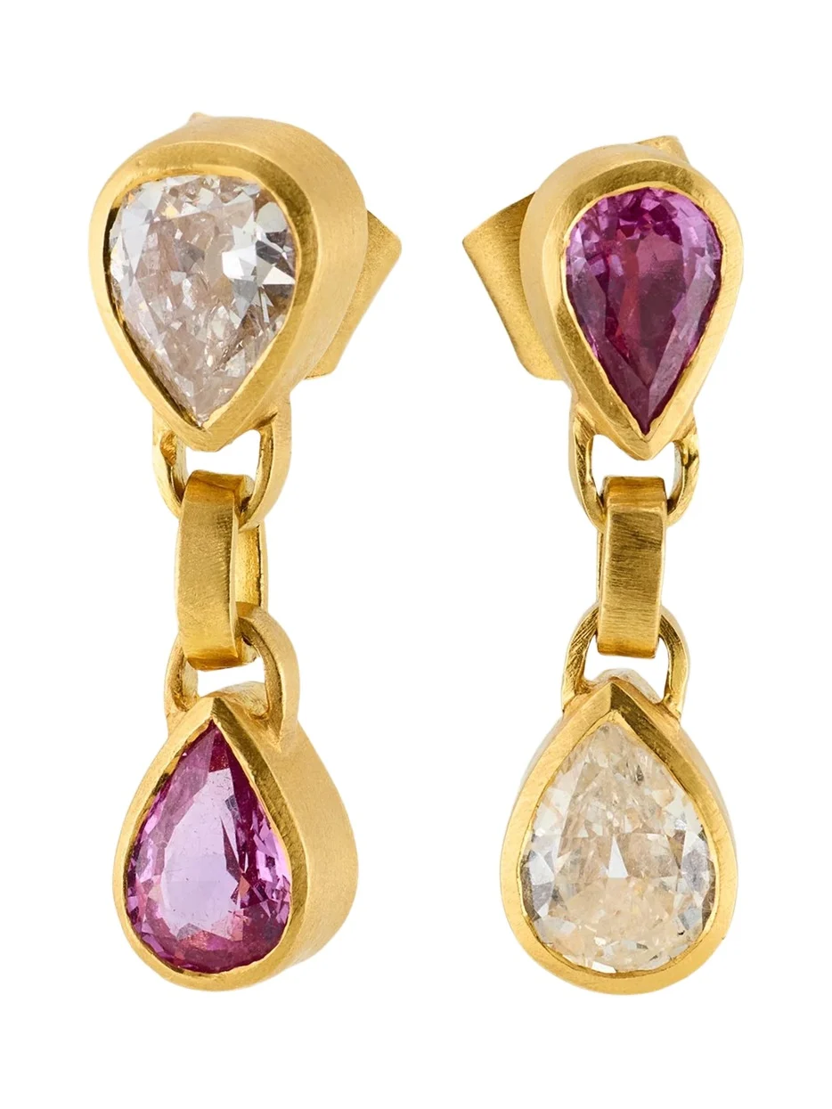 DARIUS 18K Yellow Gold Pink Sapphire & Diamond Drop Earrings, 1.69tcw