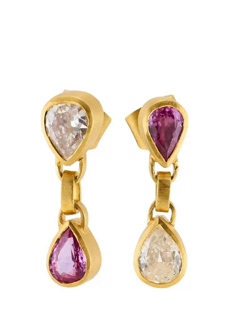 DARIUS 18K Yellow Gold Pink Sapphire & Diamond Drop Earrings, 1.69tcw