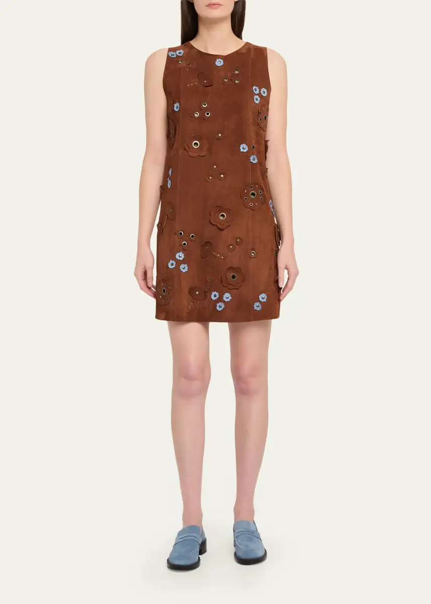 Marni Flower Grommet Suede Sleeveless Mini Dress | Thumbnail 2
