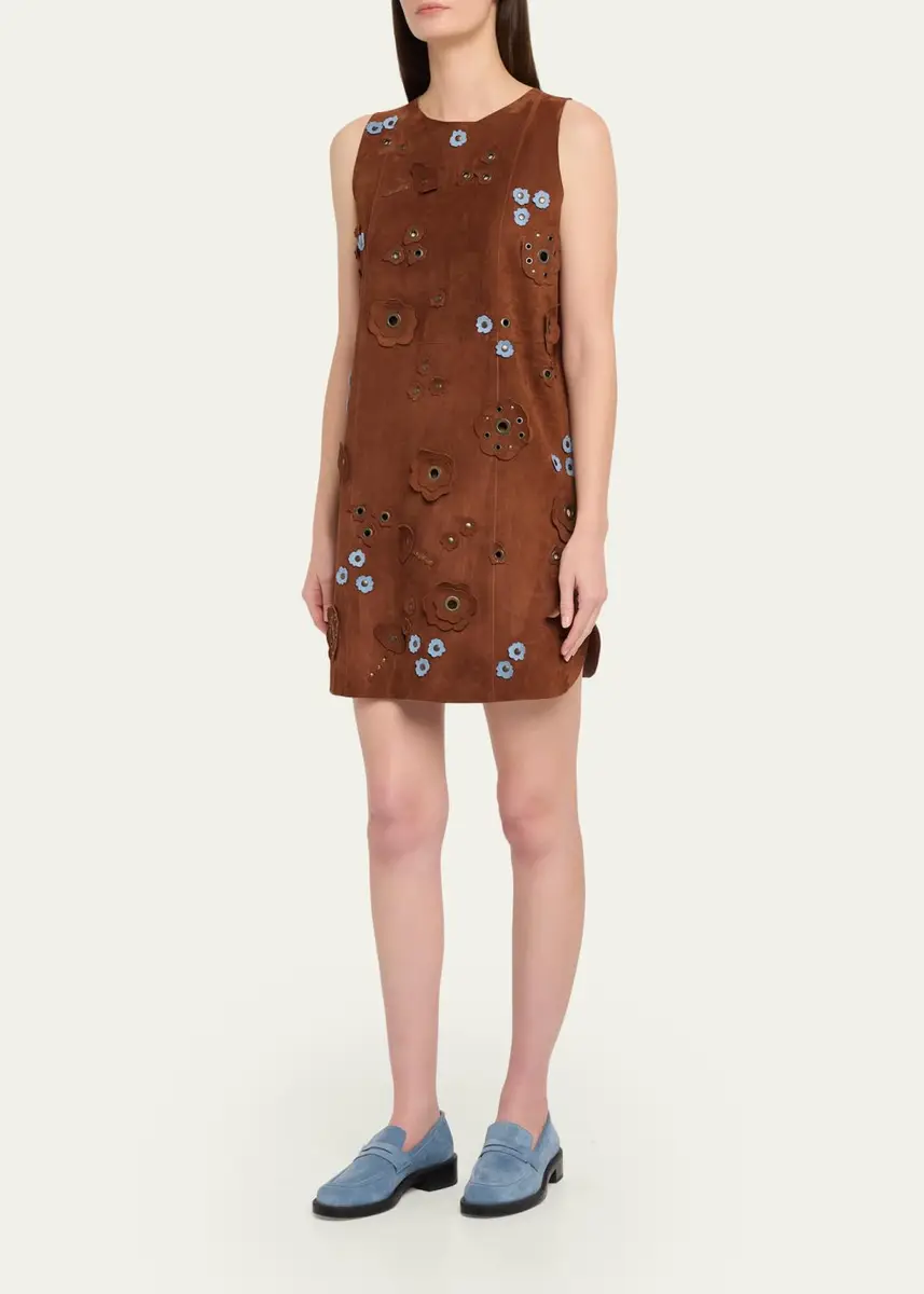 Marni Flower Grommet Suede Sleeveless Mini Dress | Thumbnail 4