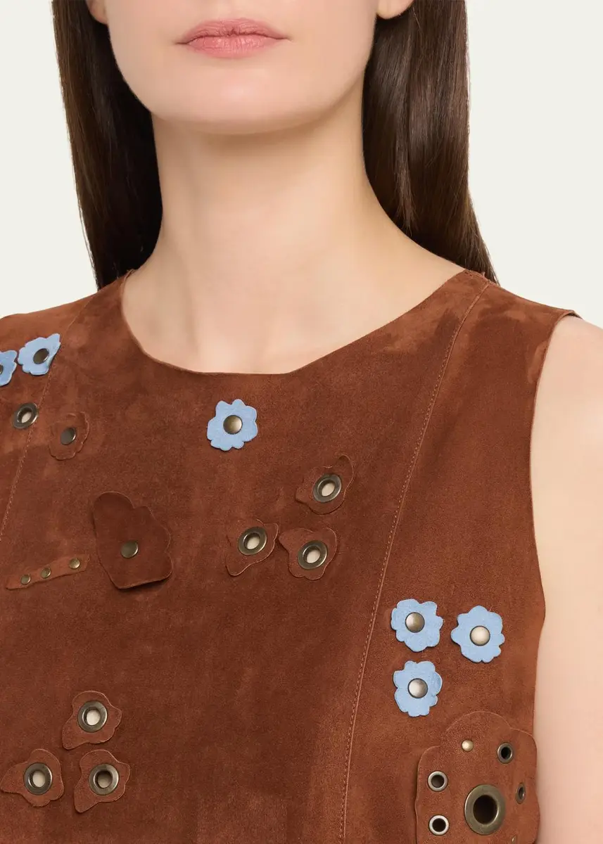 Marni Flower Grommet Suede Sleeveless Mini Dress | Thumbnail 5