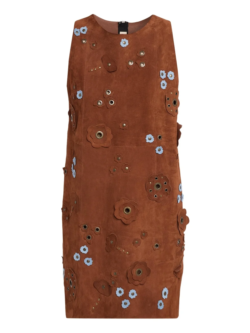 Marni Flower Grommet Suede Sleeveless Mini Dress