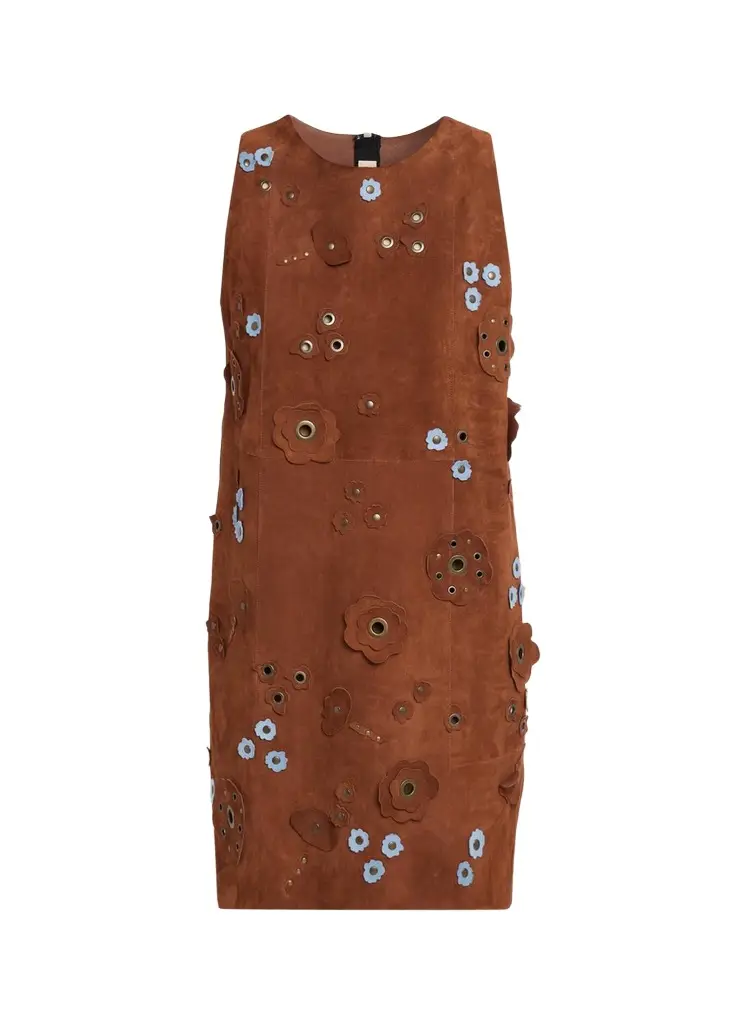 Marni Flower Grommet Suede Sleeveless Mini Dress