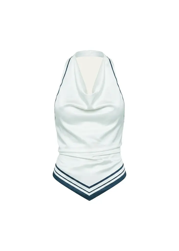 Nicola Satin Cowl-Neck Scarf Top