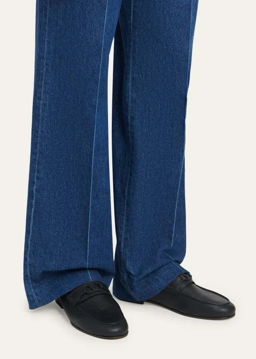 Valentino Garavani Men's V-Logo Grained Leather Loafers | Thumbnail 2